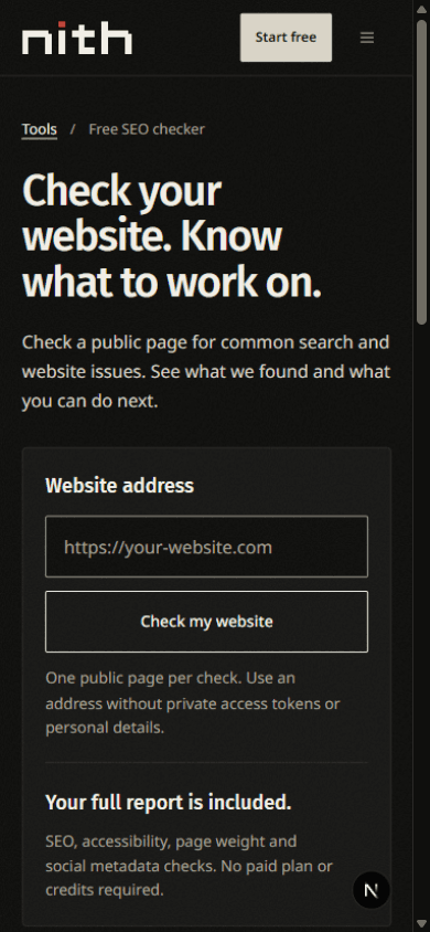 The website checker form on a phone while signed in.