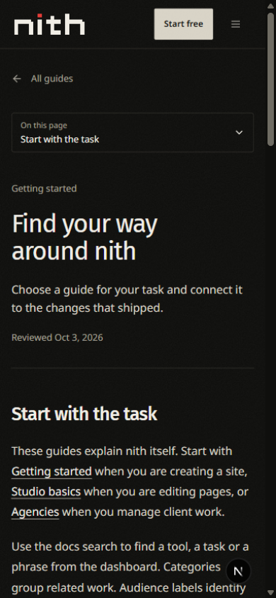 The nith guide reader on a phone with its compact contents control.