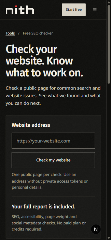 The website checker form on a phone while signed in.